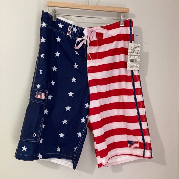 EXIST Patriotic American Flag Swim Trunks/Board Shorts Mesh Lined Men XL July - Picture 1 of 13